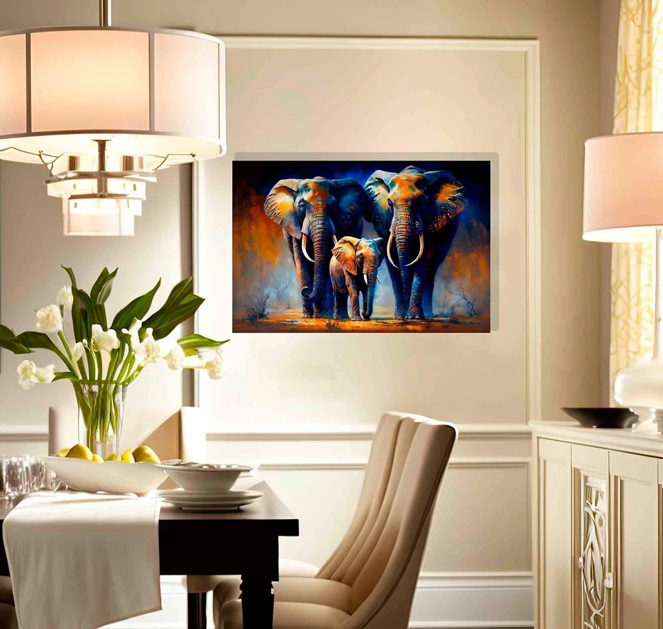 Elephant Family Canvas Wall Art Abstract Prints Living Room Colourful Pictures - Image 2 of 4