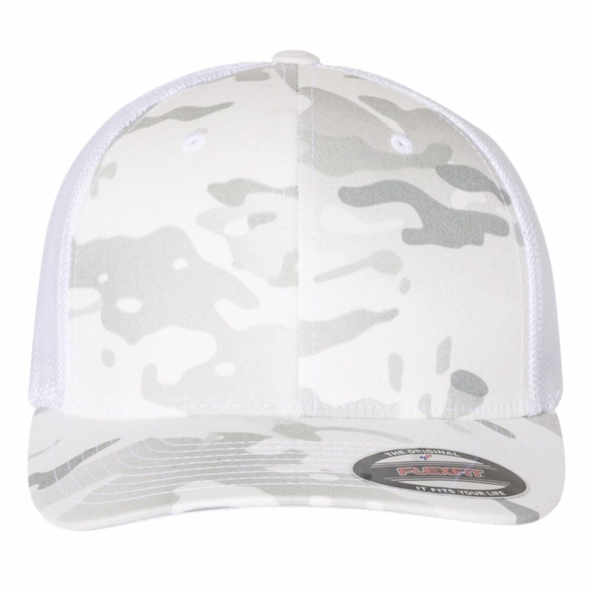 Flexfit 6511 Alpine White Camo Mesh Trucker Flex Fit Baseball Cap Blank NEW