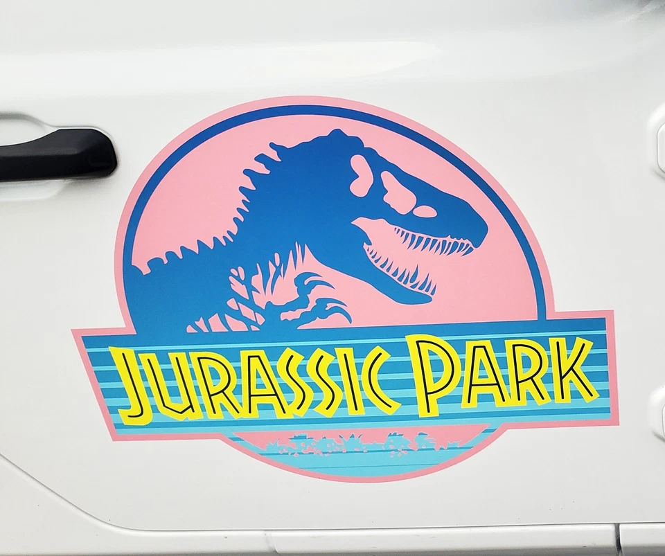 Jurassic Park Pink Retro CLING! 2 waterproof/UVproof Removal decals for your Car Foto 3 de 4
