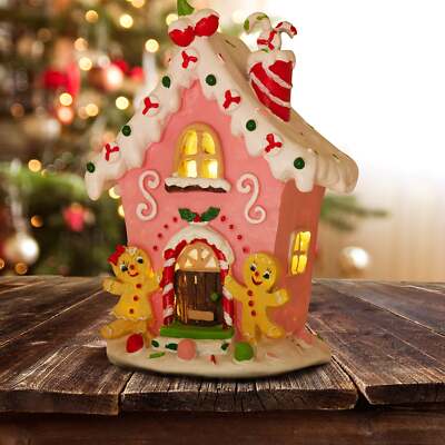 LED Lebkuchenhaus 20cm Weihnachtshaus Knusperhaus Weihnachten Deko rosa Haus