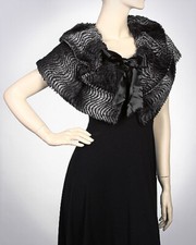 Scarf - Shawl / Wrap : Faux Fur Cpelet W/ Satin Bow - SF-FTCP3686BK