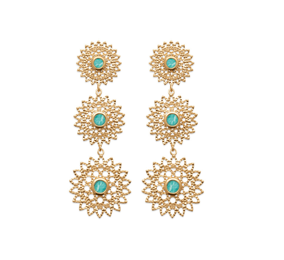 Boucles d'Oreilles Or 18 carats Amazonite Cadeau Idéal Femme