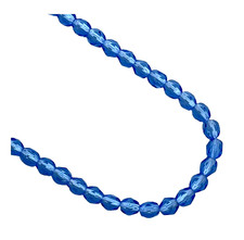 100 Preciosa Czech Fire Polished Glass 4mm Sapphire Blue Faceted Round Beads