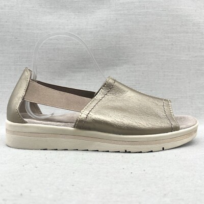 Earth Origins Womens 8.5 W Carley Connie Cut Out Loafer Shoes Gold Leather Wedge