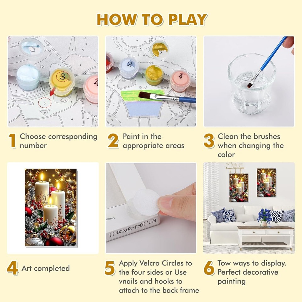 Christmas Paint by Numbers for Adults Beginners Framed, Candles Adults