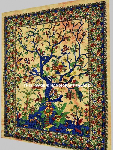 Tree of Life Indian Cotton Enduring Wall Hanging Ritualistic Tapestry Boho Throw - 第 2/3 張圖片