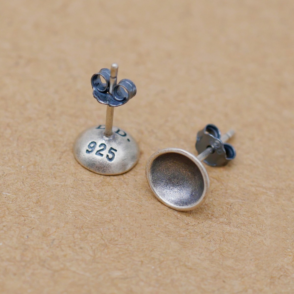925 Sterling Silver Retro Concave Round Stud Earrings for Men