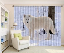 3D White Wolf ZHUA3703 Animal Photo Curtain Window Blockout Fabric Amy 2023