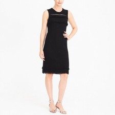 J. Crew 100% Cotton Black Knit Sweater Dress with Fringe Medium