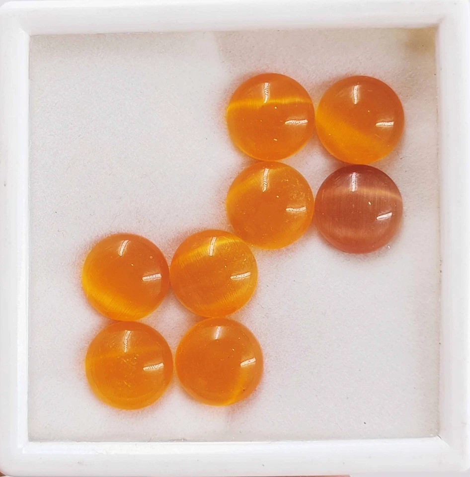 Maravilloso Regalo Naranja Ojo de Gato 8 Piezas Raro Corte Redondo Piedra Preciosa Suelta kk Foto 2 de 4