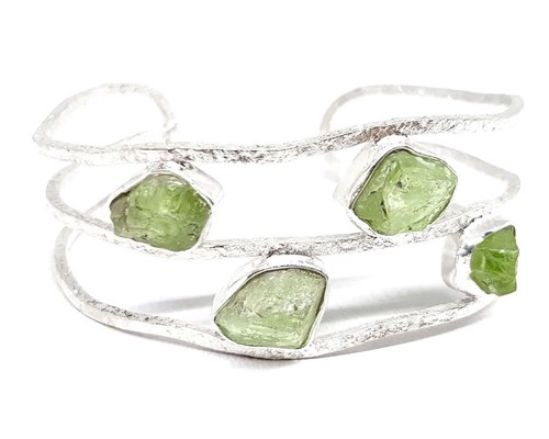 Raw Peridot Jewelry Bangle Bracelet , Green Peridot Handmade 925 Sterling Silver - Picture 5 of 6
