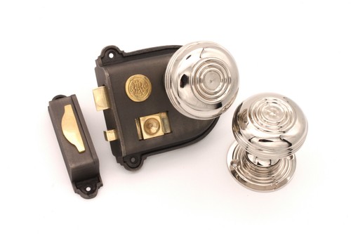 Cromwell Cast Iron Rim Latch Lock with Choice of Polished Nickel Door Knobs Set - Picture 22 of 27