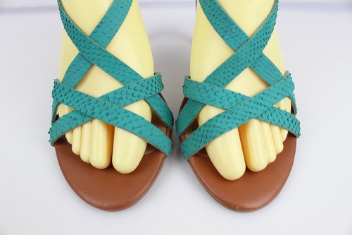 Minelli Sandalias de Piel Verde Turquesa con Tacón T 38 Muy Buen Estado - Imagen 4 de 9