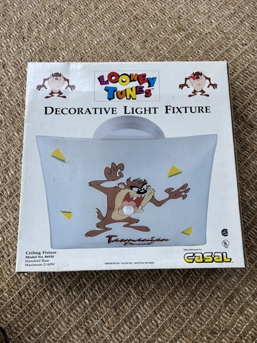 Vintage 1990s Tasmanian Devil Looney Tunes Glass Light Fixture Casal - New Rare