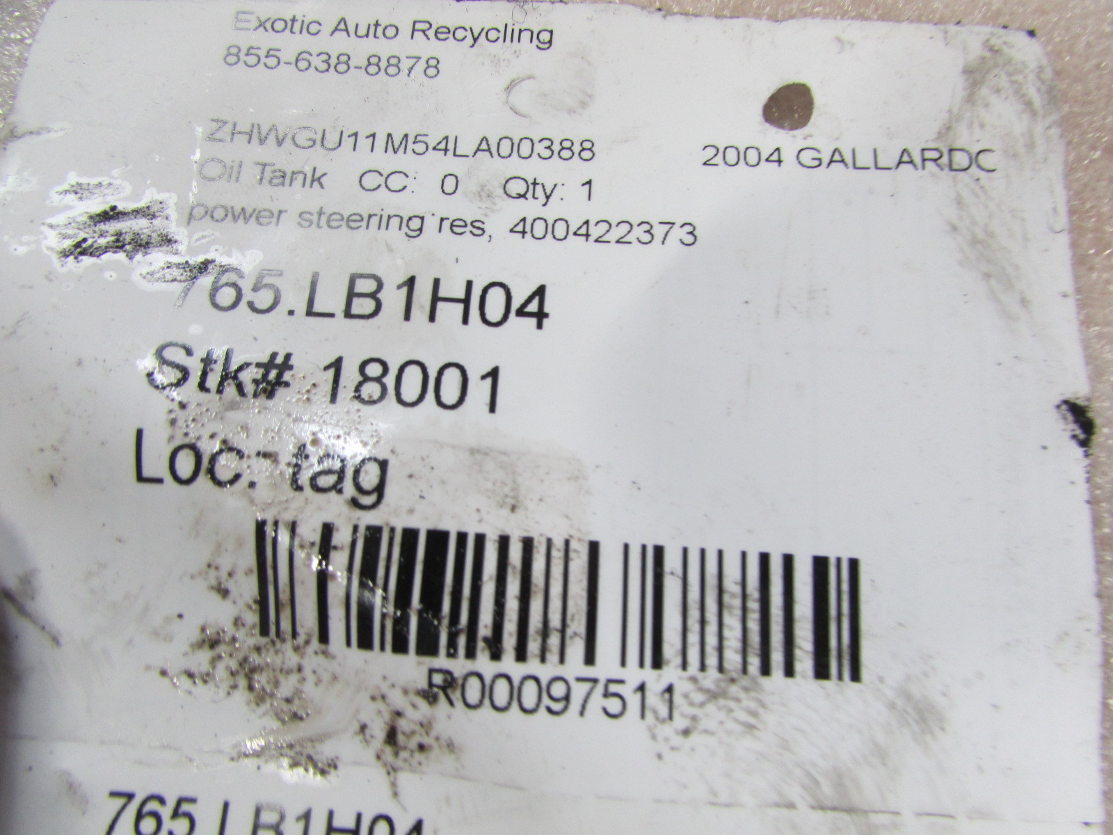 Lamborghini Gallardo, Power Steering Reservoir Tank, Used, P/N 400422373