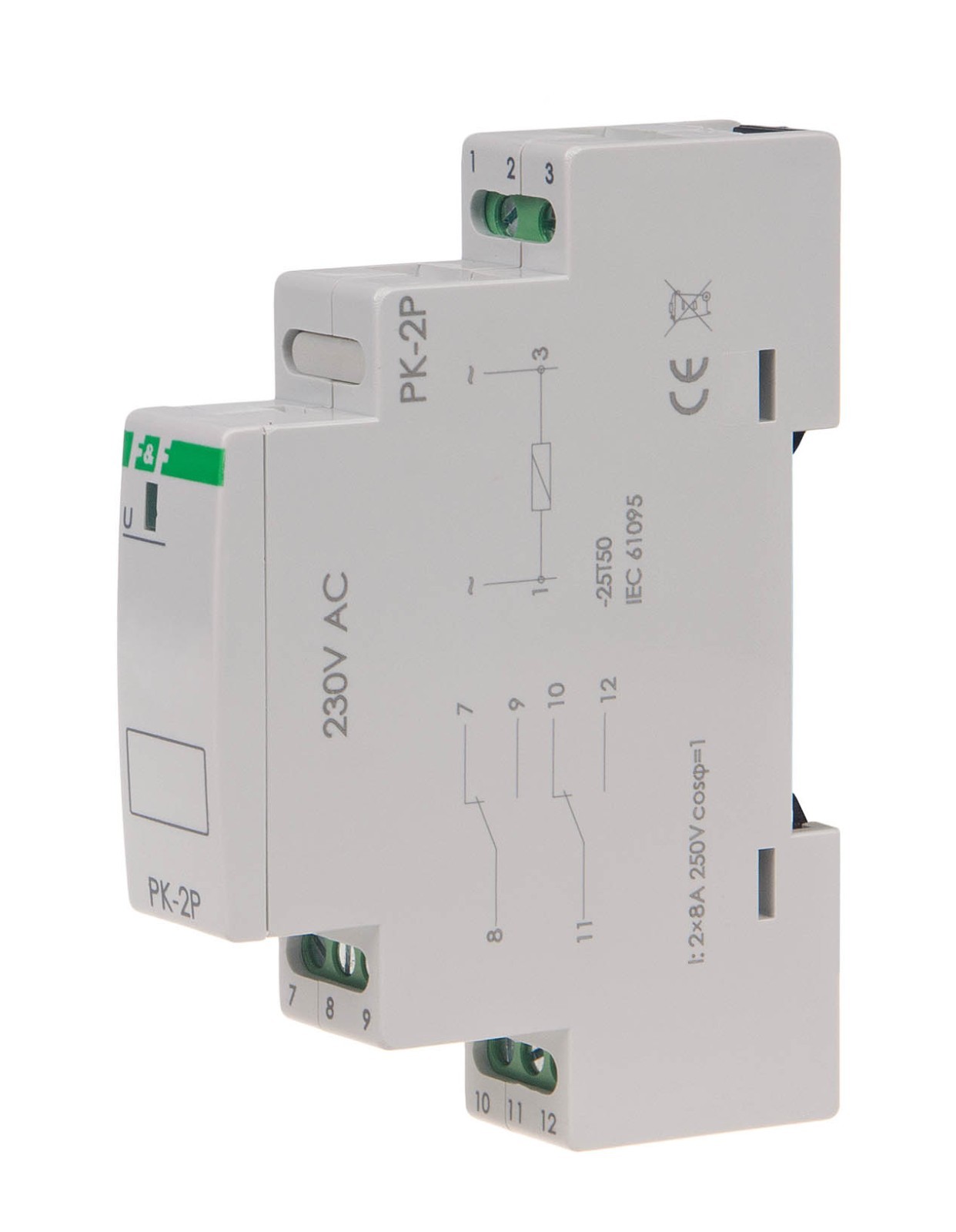 F&F PK-2P Elektromagnetische Relais 230V AC 2x 8A 2x NO/NC IP20 Schaltkontakte