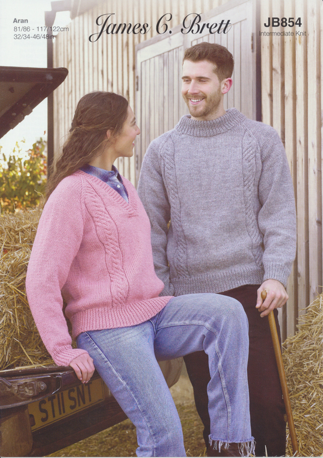 Knitting Pattern Mens Funnel Neck & Ladies V Neck Jumper James Brett Aran JB854