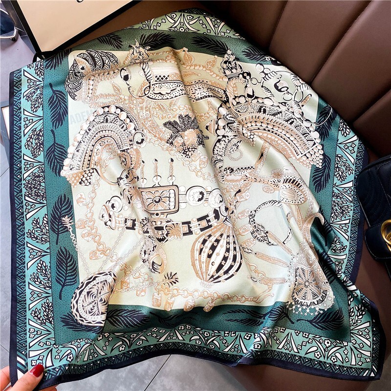 100% Silk Square Scarf for Women Green Lightweight Bandana Wrap 68x68