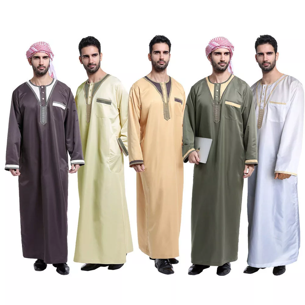 Men Long Sleeve Muslim Clothing Saudi Jubba Arab Kaftan Thobe Long