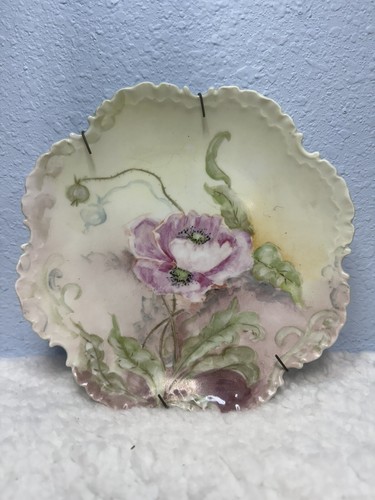 R.C. Monbijou Bavaria Germany Rosa Rose Blumen Gewellter Rand Schrank Teller 0019