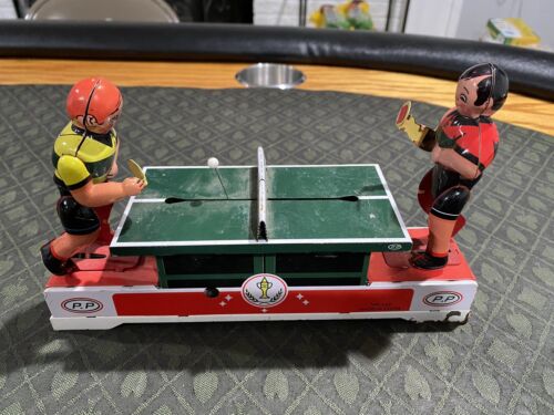 Playing Ping Pong/Table Tennis Vintage Tin Toy, Wind Up Model Game No Key MS:358 - Picture 1 of 5