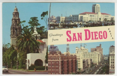 CA Postcard Multiview Greetings From San Diego 1964 vtg Curt Teich chrome C23