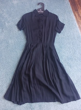 Reformation Classic Collared Short Sleeve Pleated Midi Dress in Black, XS