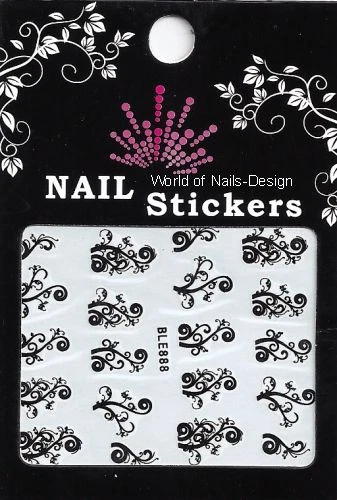 WORLD OF NAILS-DESIGN Schick: 20 schwarze Wasser Nail Sticker "TRIBAL" BLE-888 ONE STROKE Gespiegelt