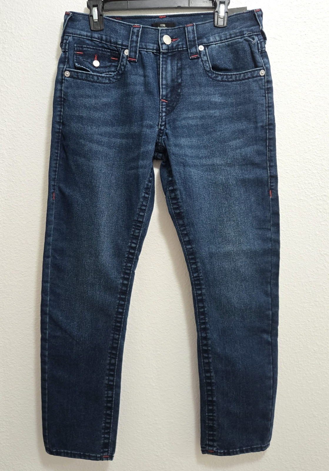 True Religion World Tour Geno Big T Flap Relaxed Slim Denim Jeans Sz 29x30 Blue