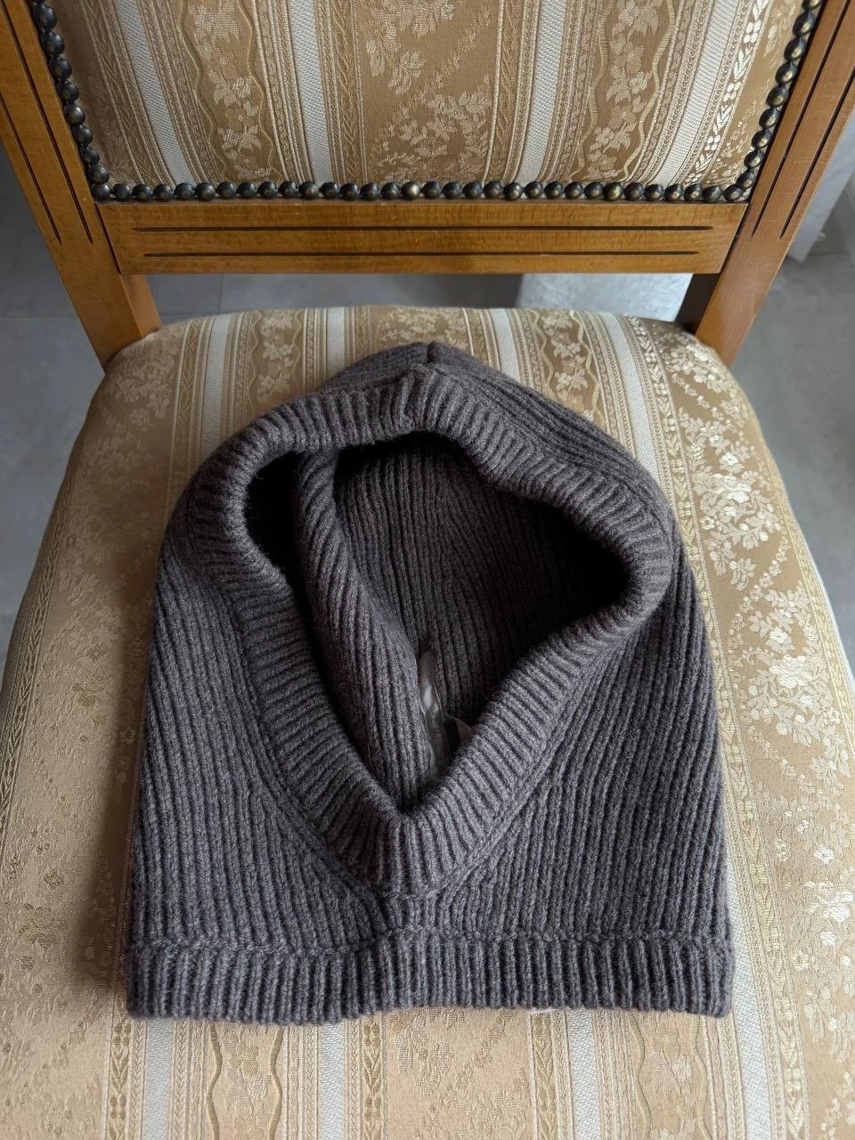 CAPPELLO PASSAMONTAGNA RICK OWENS LANA CASHMERE MAGLIA A COSTINE CAPPUCCIO IN POLVERE 34 TAGLIA UNICA TOP