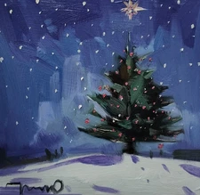 Jose Trujillo Fine Art PRINT 16x16" Collectible Xmas Tree Snowy Landscape