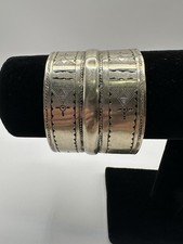 Tuareg Silver Cuff Bracelet Handcrafted Asymmetrical Geometric Design