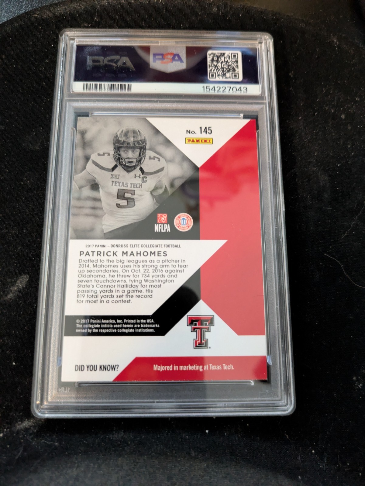 Patrick Mahomes II  2017 Panini Elite Draft Pick RC #145 PSA 8 view 2