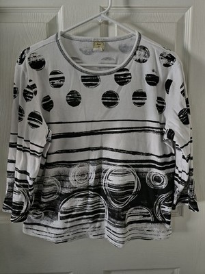 Jess & Jane Top Size P2P 23 LENGTH 22 Black/White Round Neck 3/4 Sleeve 
