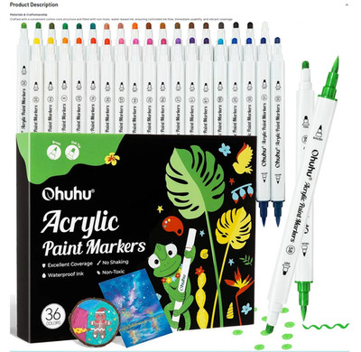 Ohuhu Acrylmalstifte, 36 Farben Dual Tips (Pinsel & Fein) Malstifte Waterp