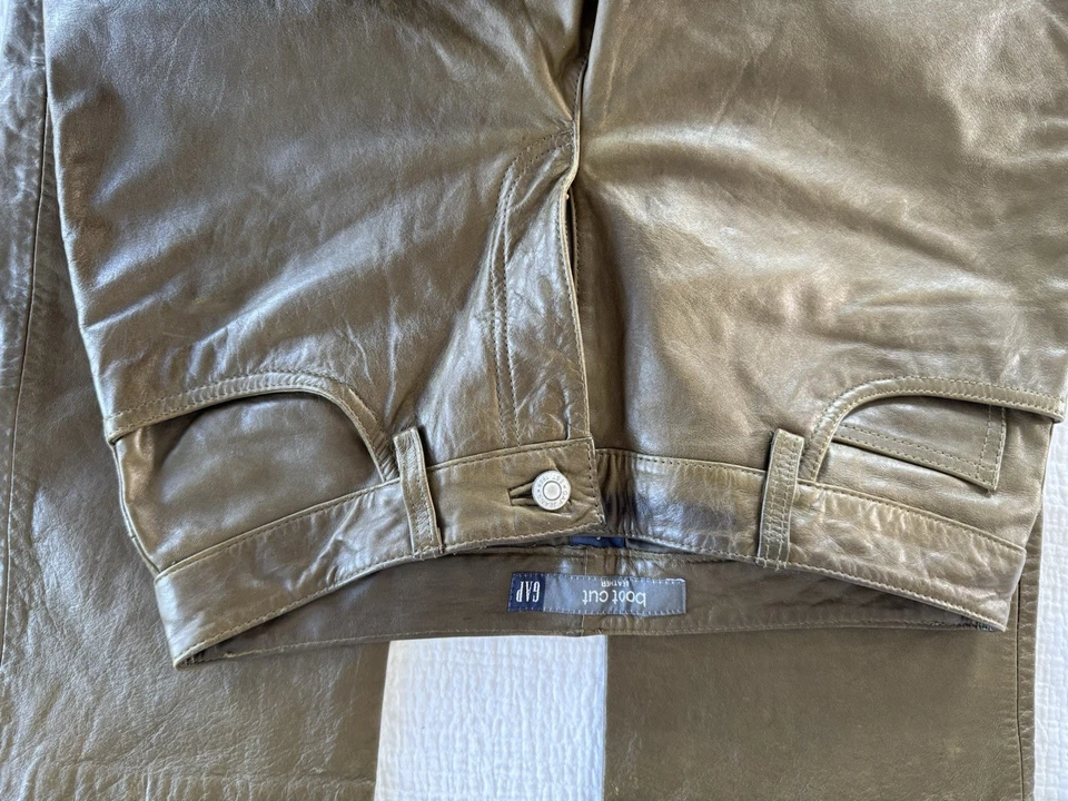 Size 6 Vintage Gap Relaxed Fit Leather Pants Women's Olive Green 100% Leather - Image 4 of 4