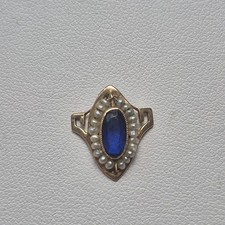 Antique Art Deco 10K Yellow Gold Blue Sapphire Seed Pearl Jewelry Component