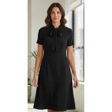 CeCe Black Tie Neck A-Line Dress Short Sleeve Crepe Career Cocktail Size 4