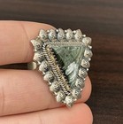 Native American Green Seraphinite Ring Sterling Silver Floral Beaded Frame — photo 2