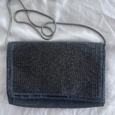 Walborg Vintage Beaded Evening Bag Gray Blue Clutch Shoulder Strap