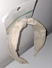 Cream Pearl Headband Knotted Satin Hairband Elegant Fashion Accessory NEW
