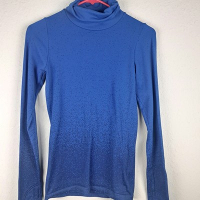 Athleta Flurry Stretch Long Sleeve Turtle Neck Blue Ombre Base Layer Women's XS