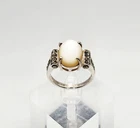JC Vintage Sterling Silver Mother of Pearl Cabochon Marcasite Accent Ring Size 7