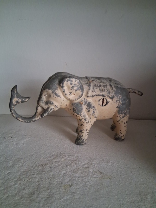 vintage elephant coin bank metal