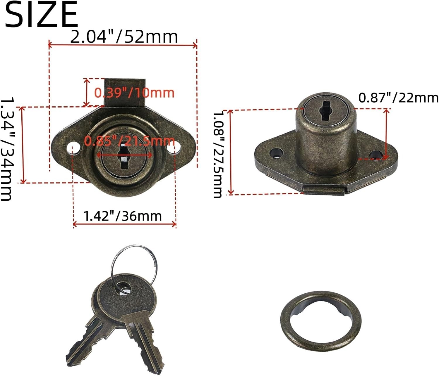 Desk Cabinet Lock,Antique Bronze Drawer Dreeser Cabinet Lock with Keys, Pack ...