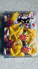 Girls Back to School Hair Clip Set 3-Pack Yellow Bow Ribbon Apples Pencil