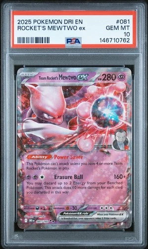 2025 POKEMON DRI EN-DESTINED RIVALS #081 TEAM ROCKET'S MEWTWO EX PSA 10