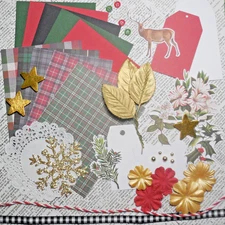 Christmas Card Making Kit "Holiday Plaids" Paper & Embellishments Makes 5 Cards
