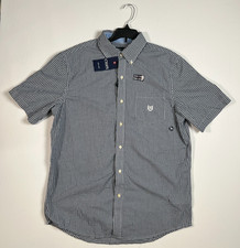 NEW CHAPS Easy Care Shirt Mens M Navy White Gingham Preppy Classic Button Down