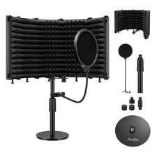Microphone Isolation Shield, with Pop Filter& Table Stand, Foldable Mic Shiel...